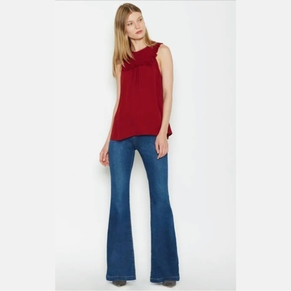 Joie SILK Gemini Silk Ruffle Sleeveless Tank Bordeaux Rose Dark Red Size S $208 - Picture 6 of 15